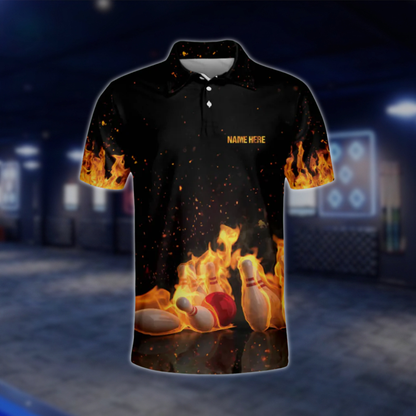 My Balls Are On Fire Personalized Flame Bowling Polo Shirts For Men, Custom Funny Bowling Shirts BM0013