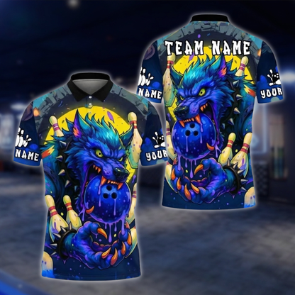 Personalized Wolf Colorful Bowling Mens Polo Shirt, Custom Wolf Bowling Team Shirt BE0215
