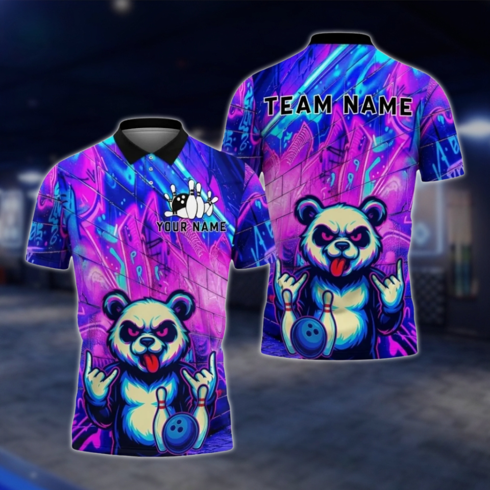 Personalized Funny Panda Purple Bowling Polo Shirt For Men, Custom Panda Bowling Shirt For Team BZ0778