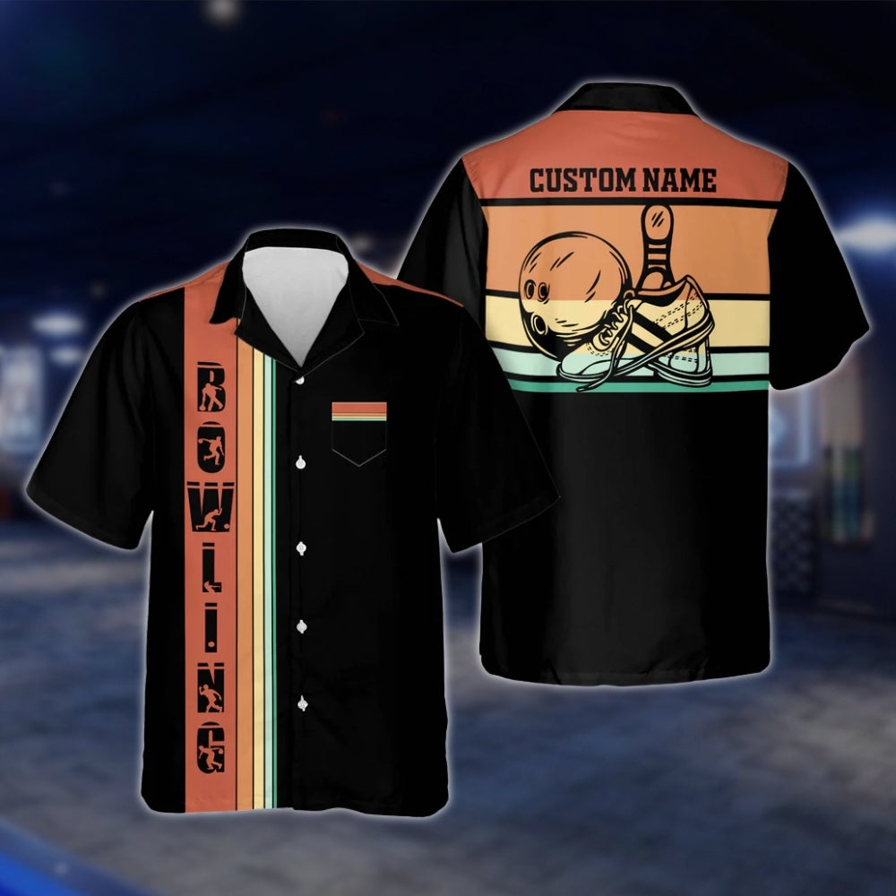 Custom Retro Sunset Bowling Hawaiian Shirt For Men, Custom Retro Bowling Shirt With Pocket BZ0117
