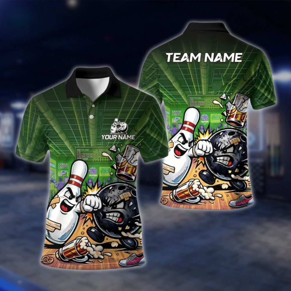 Personalized Beer Funny Ball Pin Bowling Polo Shirt For Men, Custom Beer Bowling Team Shirt BE0253