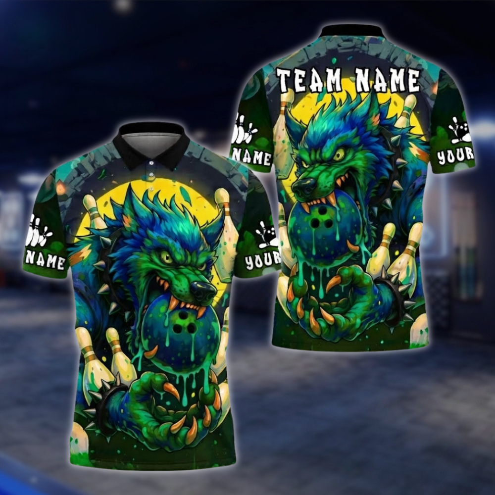 Personalized Wolf Colorful Bowling Mens Polo Shirt, Custom Wolf Bowling Team Shirt BE0215