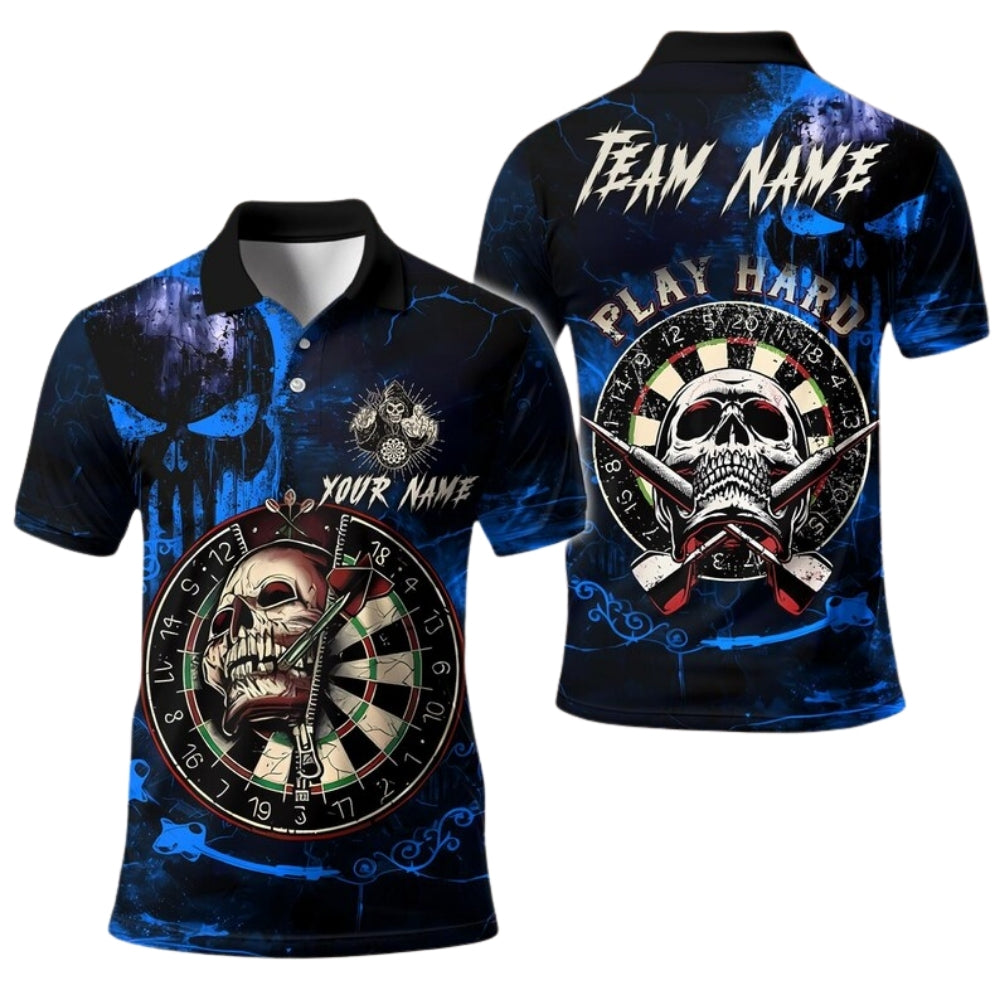 Skull Dartboard Mens Black Red Personalized Darts Button Polo
