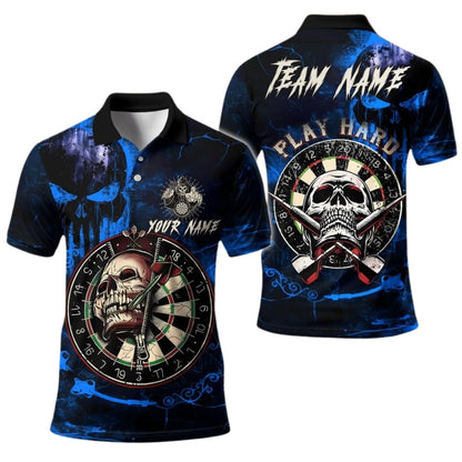 Skull Dartboard Mens Black Red Personalized Darts Button Polo