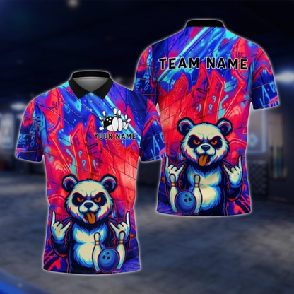 Personalized Funny Panda Purple Bowling Polo Shirt For Men, Custom Panda Bowling Shirt For Team BZ0778