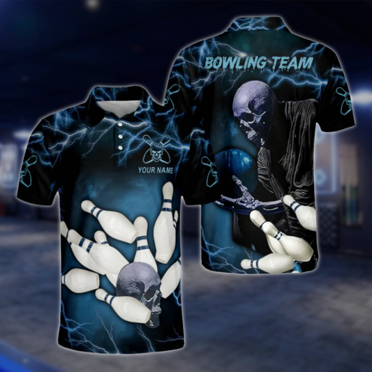 Customized Skull Bowling Polo Shirt For Men, Custom Skull Bowling Team Shirts BZ0191