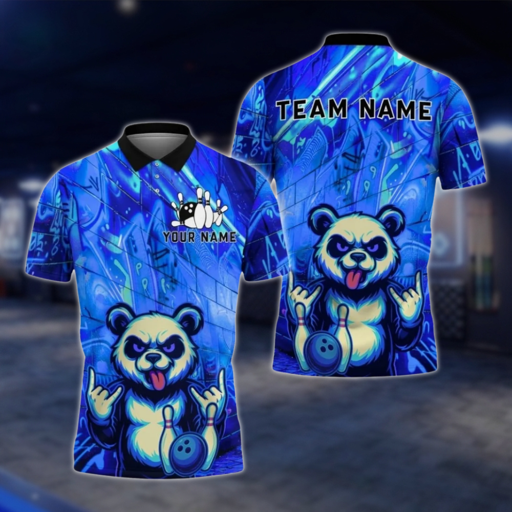 Personalized Funny Panda Purple Bowling Polo Shirt For Men, Custom Panda Bowling Shirt For Team BZ0778