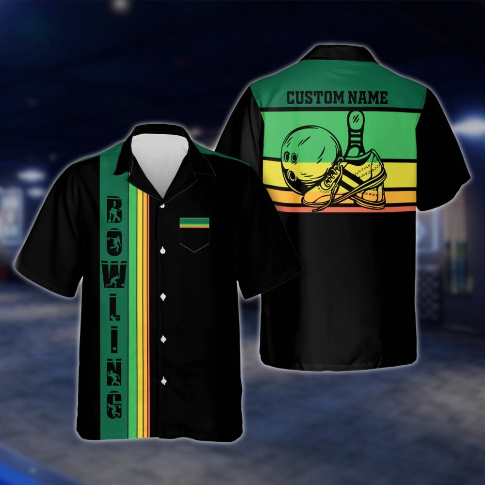 Custom Retro Sunset Bowling Hawaiian Shirt For Men, Custom Retro Bowling Shirt With Pocket BZ0117
