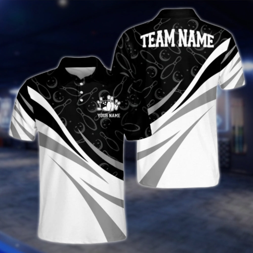 Custom Team Black White Bowling Polo Shirt For Mens, Custom Bowling Shirts BA0020