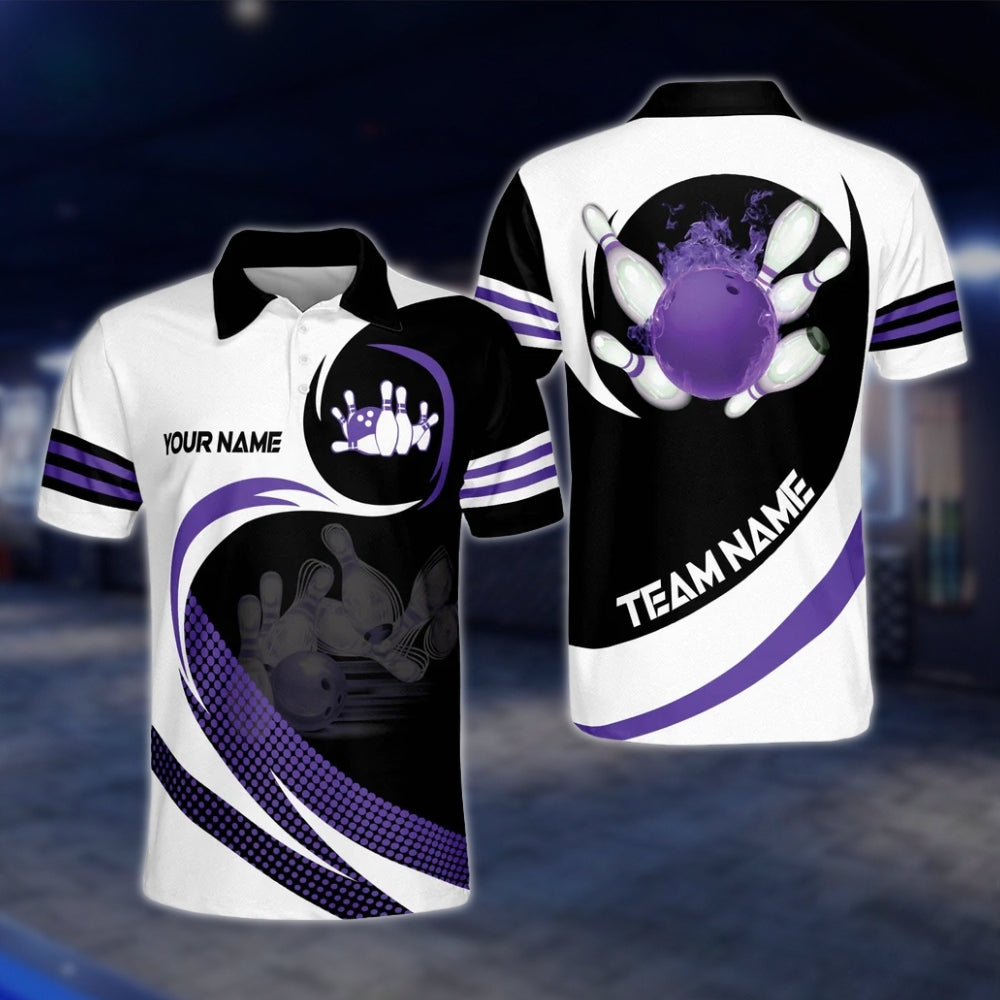 Custom Team White Red Black Bowling Polo Shirt Mens, Custom Bowling Team Shirts BM0296