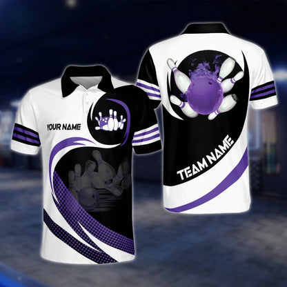 Custom Team White Red Black Bowling Polo Shirt Mens, Custom Bowling Team Shirts BM0296