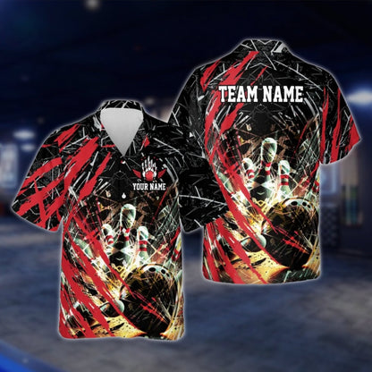 Custom Team Grunge Black Red Bowling Hawaiian Shirt For Men Women, Custom Bowling Team Shirts BE0050