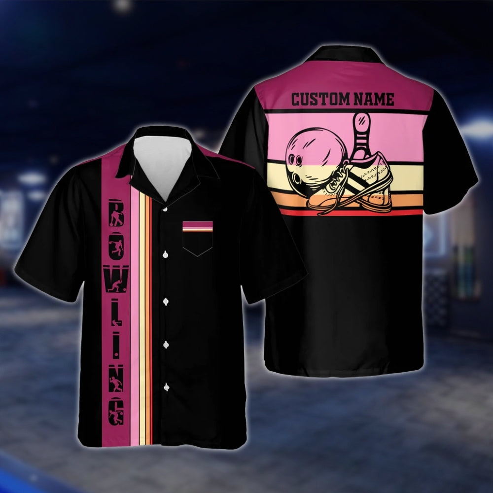 Custom Retro Sunset Bowling Hawaiian Shirt For Men, Custom Retro Bowling Shirt With Pocket BZ0117