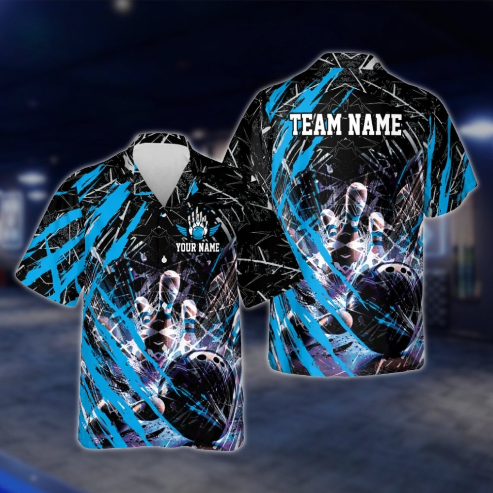 Custom Team Grunge Black Red Bowling Hawaiian Shirt For Men Women, Custom Bowling Team Shirts BE0050