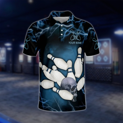 Customized Skull Bowling Polo Shirt For Men, Custom Skull Bowling Team Shirts BZ0191