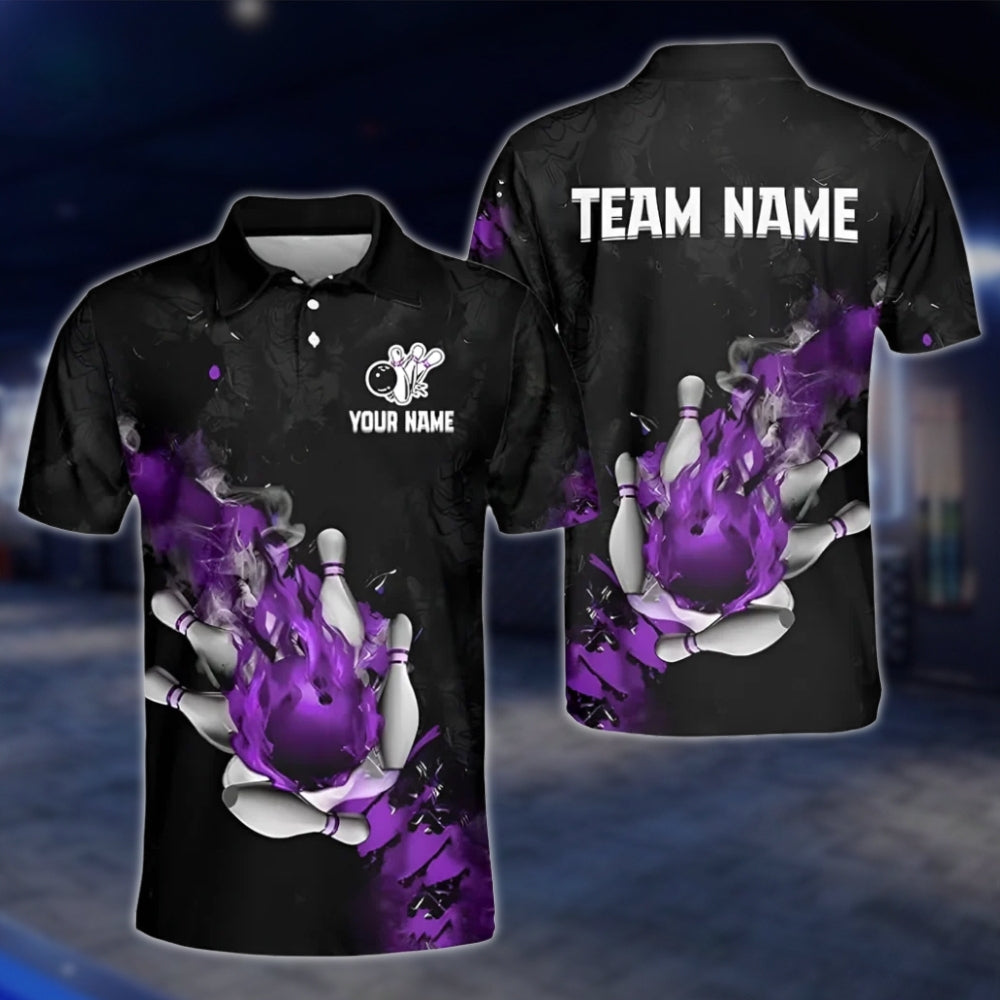 Custom Flaming Ball Bowling Polo Shirt For Mens, Custom Team Flame Bowling Shirts BZ0183