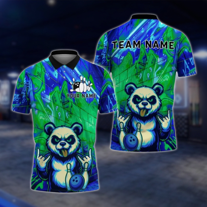 Personalized Funny Panda Purple Bowling Polo Shirt For Men, Custom Panda Bowling Shirt For Team BZ0778
