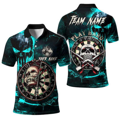 Skull Dartboard Mens Black Red Personalized Darts Button Polo