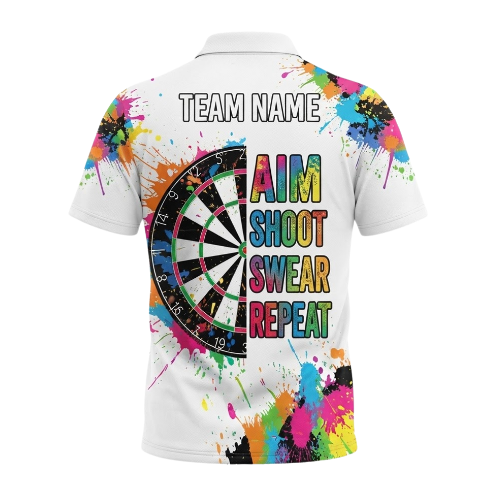 Aim Shoot Swear Repeat Colorful Men Personalized Darts Button Polo