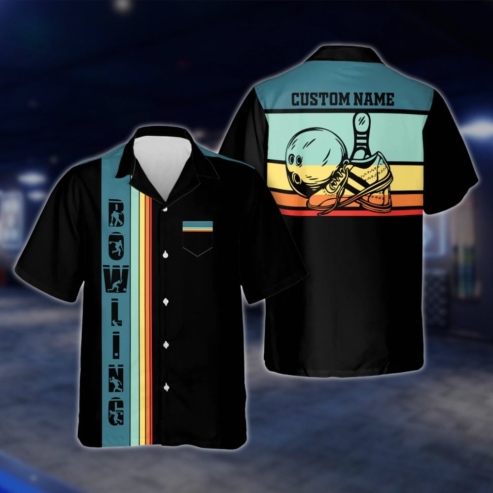 Custom Retro Sunset Bowling Hawaiian Shirt For Men, Custom Retro Bowling Shirt With Pocket BZ0117