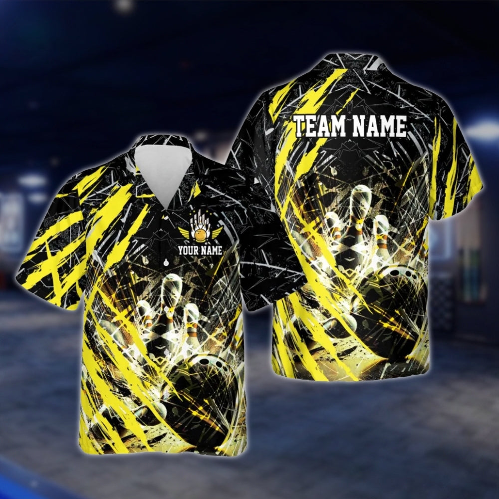 Custom Team Grunge Black Red Bowling Hawaiian Shirt For Men Women, Custom Bowling Team Shirts BE0050