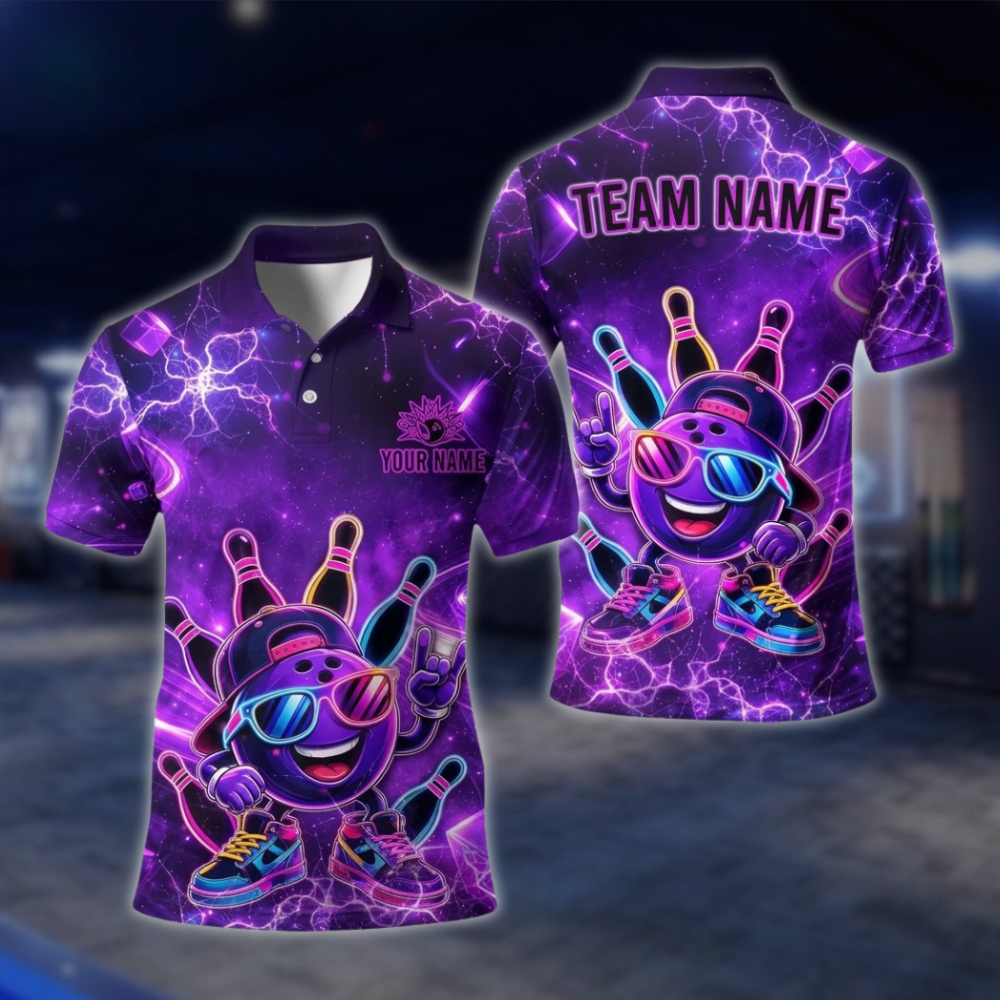 Personalized Neon Funny Ball Bowling Mens Polo Shirt Green, Custom Bowling Shirt For Team BE0254