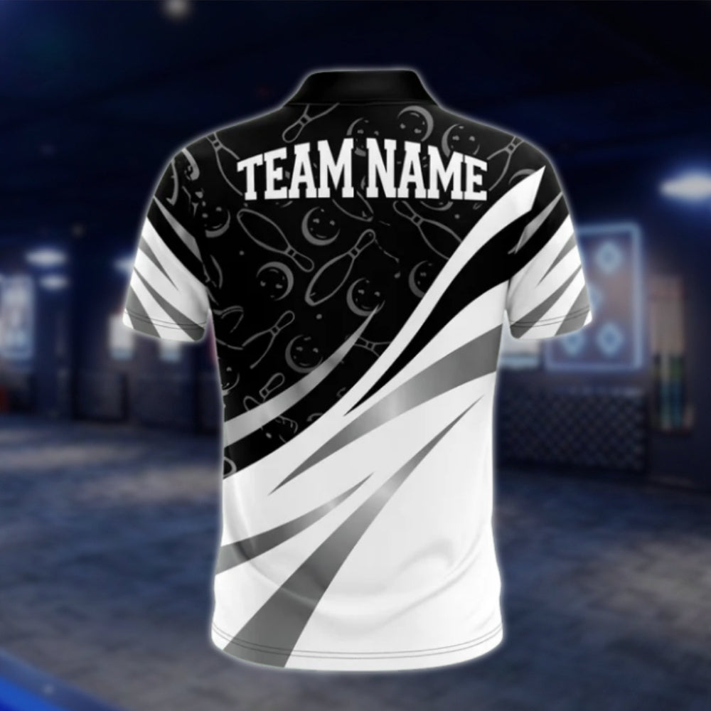 Custom Team Black White Bowling Polo Shirt For Mens, Custom Bowling Shirts BA0020