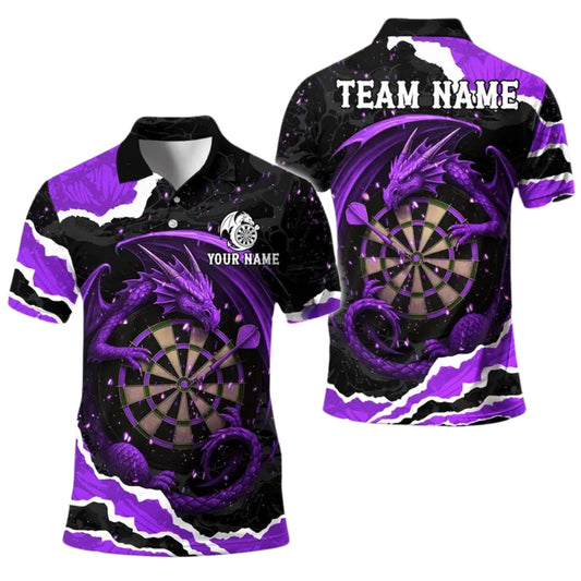 Dragon Black and Purple Personalized Darts Button Polo