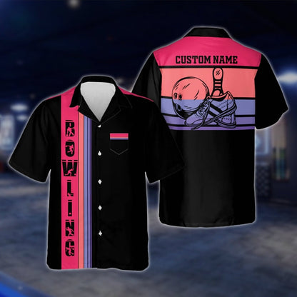 Custom Retro Sunset Bowling Hawaiian Shirt For Men, Custom Retro Bowling Shirt With Pocket BZ0117
