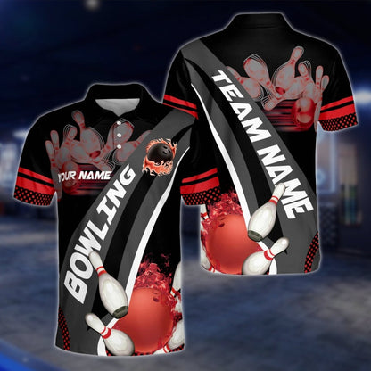 Custom Flame Purple Black Bowling Mens Polo Shirt, Custom Flame Bowling Team Shirts BZ0182