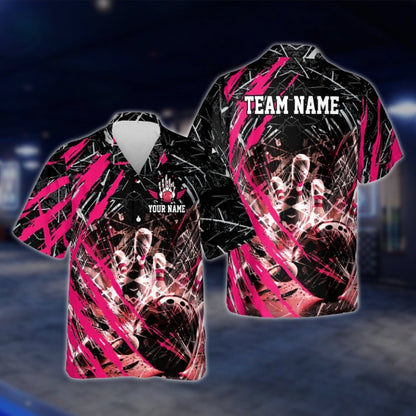 Custom Team Grunge Black Red Bowling Hawaiian Shirt For Men Women, Custom Bowling Team Shirts BE0050