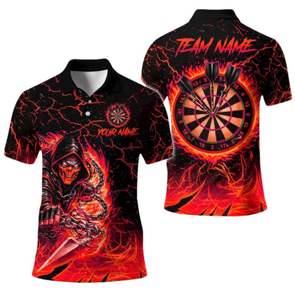Skull Flame Yellow Mens Personalized Darts Button Polo