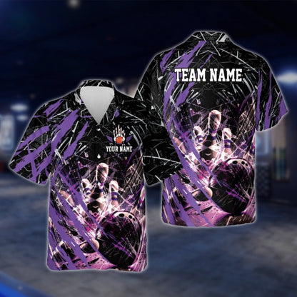 Custom Team Grunge Black Red Bowling Hawaiian Shirt For Men Women, Custom Bowling Team Shirts BE0050