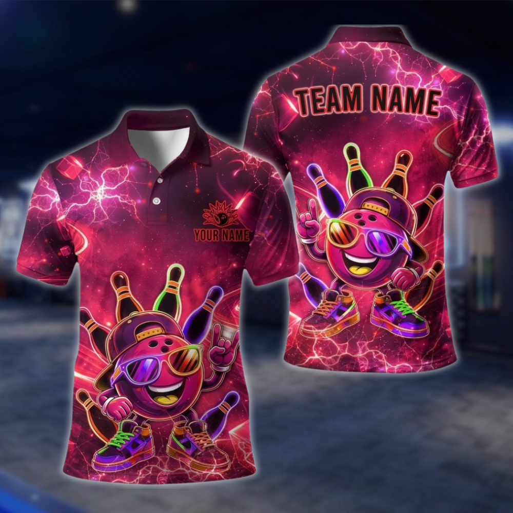 Personalized Neon Funny Ball Bowling Mens Polo Shirt Green, Custom Bowling Shirt For Team BE0254