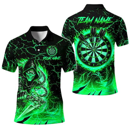 Skull Flame Yellow Mens Personalized Darts Button Polo