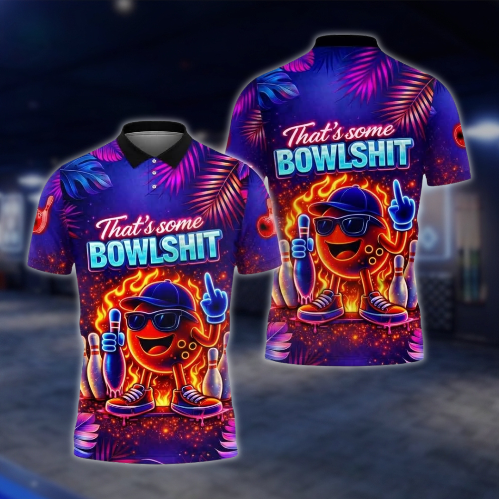 Personalized That's Some Bowl Sh!t Neon Bowling Polo Shirt For Men, Custom Funny Bowling Team Shirt BZ0929