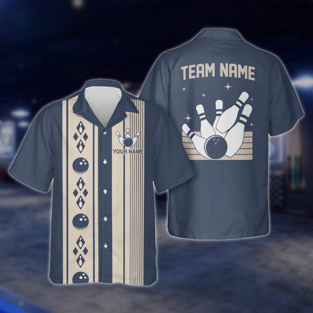 Custom Vintage Argyle Blue Hawaiian Bowling Shirt Men Women, Custom Vintage Bowling Shirt For Team BZ0118
