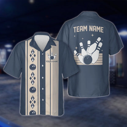 Custom Vintage Argyle Blue Hawaiian Bowling Shirt Men Women, Custom Vintage Bowling Shirt For Team BZ0118