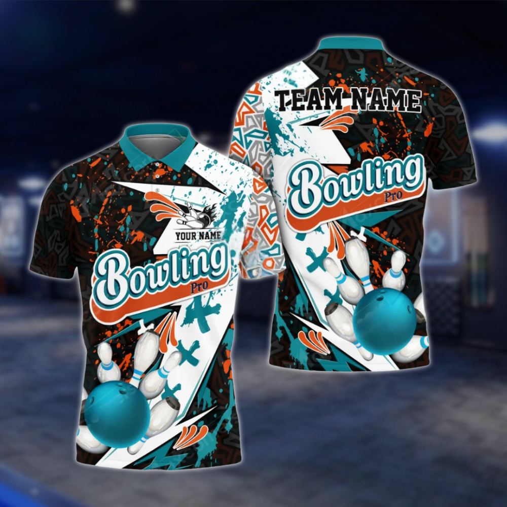 Personalized Abstract Men's Black Blue White Bowling Polo Shirt, Custom Bowling Team Shirts BZ0779