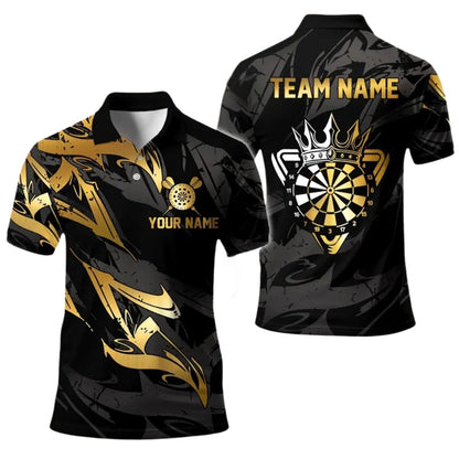 Black Gold King Dartboard Polo Team Mens Personalized Darts Button Polo