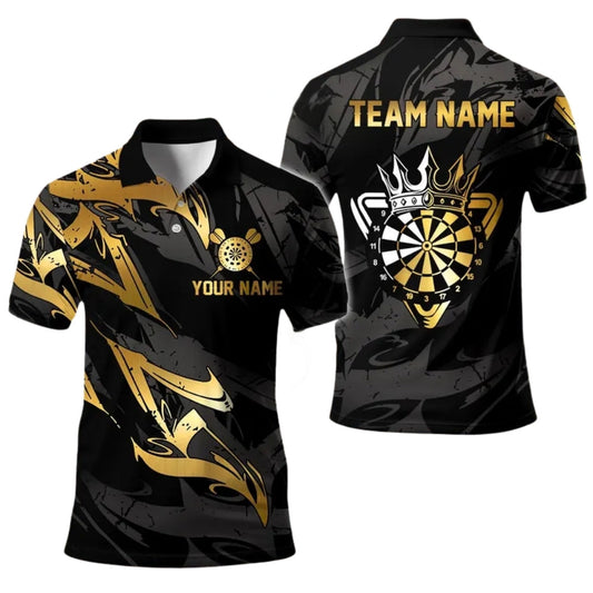 Black Gold King Dartboard Polo Team Mens Personalized Darts Button Polo