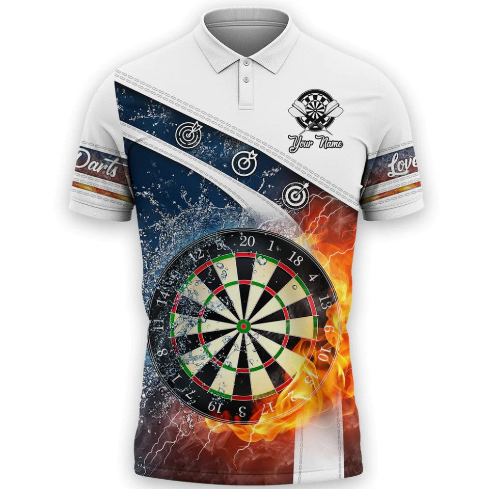 Fire and Water White Personalized Darts Button Polo
