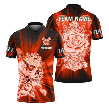 Skull and Rose Blue Mens Personalized Darts Button Polo
