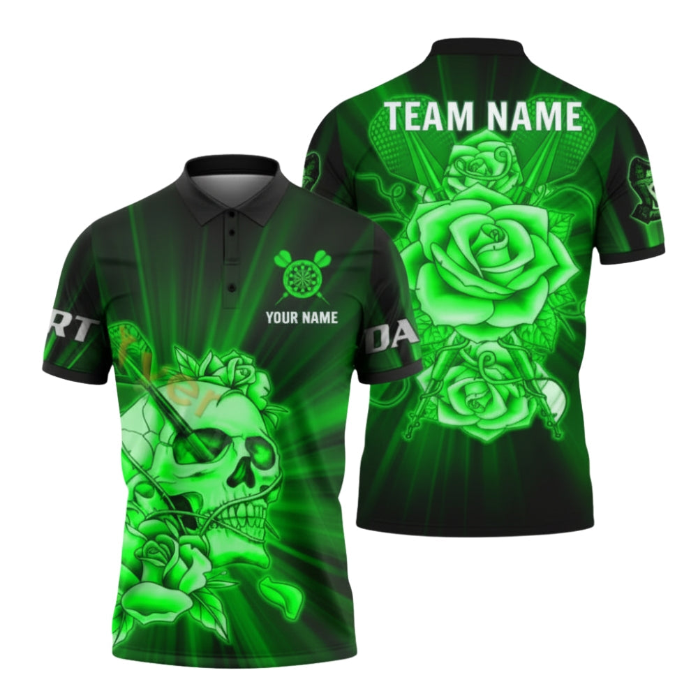 Skull and Rose Blue Mens Personalized Darts Button Polo