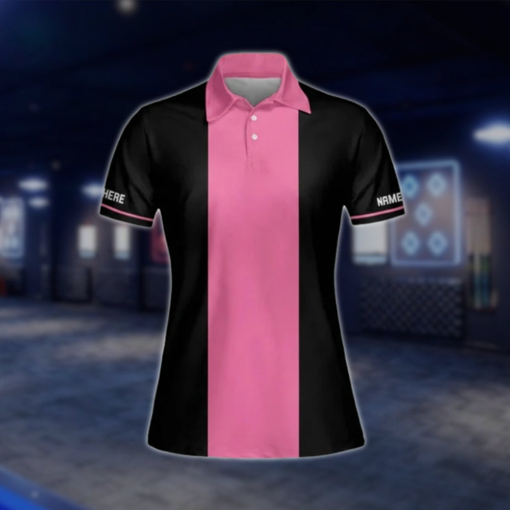 Dolls With Balls Custom Womens Black Pink Bowling Polo Shirt, Custom Funny Bowling Shirts For Ladies BW0085