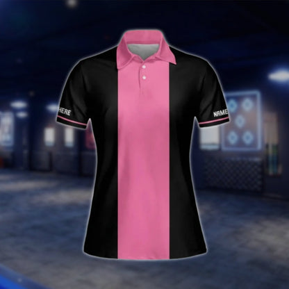 Dolls With Balls Custom Womens Black Pink Bowling Polo Shirt, Custom Funny Bowling Shirts For Ladies BW0085