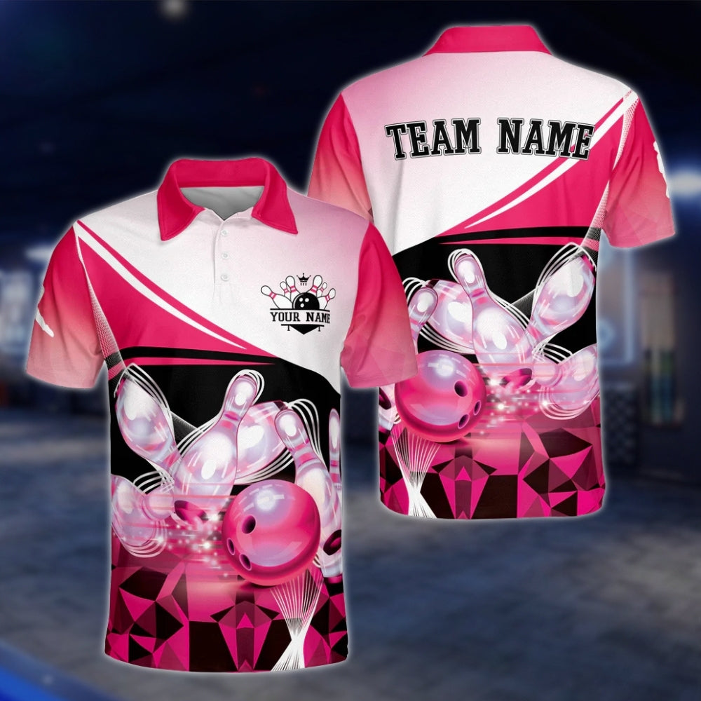 Custom Team Pink Bowling Polo Shirt For Mens, Custom Bowling Team Shirts BZ0037