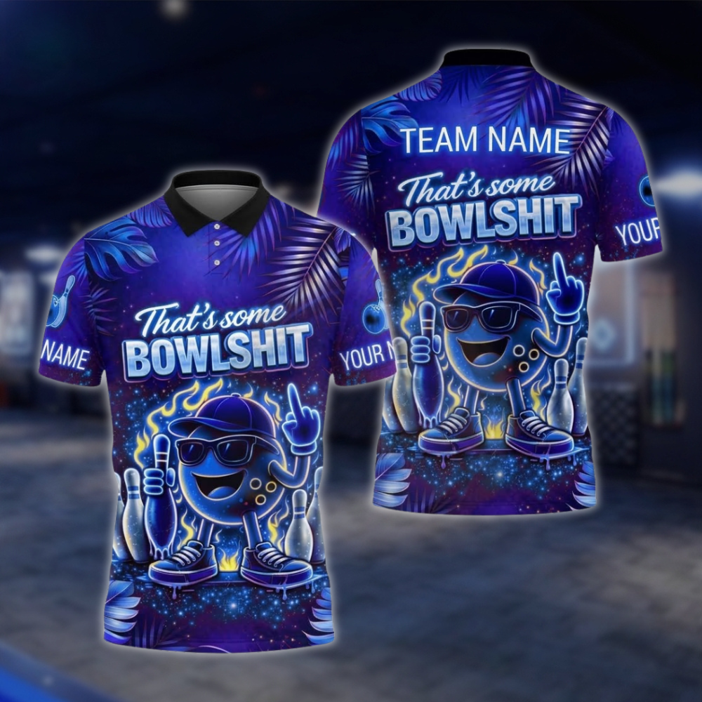 Personalized That's Some Bowl Sh!t Neon Bowling Polo Shirt For Men, Custom Funny Bowling Team Shirt BZ0929