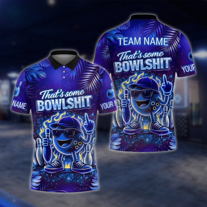 Personalized That's Some Bowl Sh!t Neon Bowling Polo Shirt For Men, Custom Funny Bowling Team Shirt BZ0929