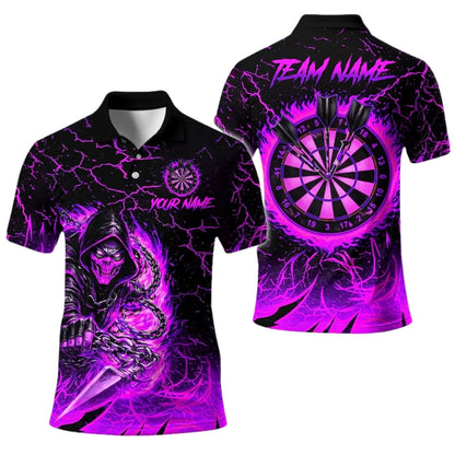 Skull Flame Yellow Mens Personalized Darts Button Polo
